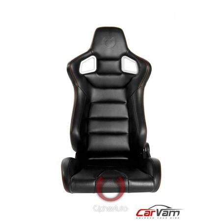 CIPHER PU Leather Carbon Fiber Euro Racing Seats - Black with Red Stitching CPA2001PCFBK-R